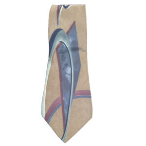 Vintage Henry Grethel 100% Italian Silk Tie Geometric Abstract Taupe Blue Plum